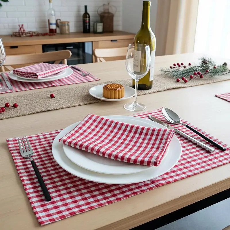 45x45cm Small Check Gingham Napkins Eco Friendly Cotton Reusable Napkins for Catering Restaurant Banquet Table Decor