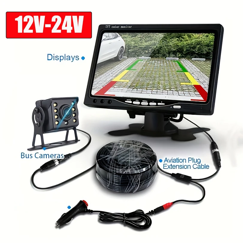 HD TFT Color 7inch Monitor with 8-LED Heavy Duty CCD Rear View Camera - Easy Plug & Play Installation, for Trucks, Trailers