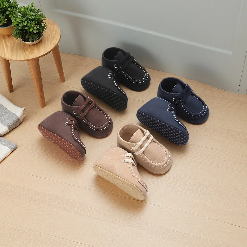 أحذية أطفال كلاسيكية كاجوال للأولاد بعمر 0-1 سنة برباط للربيع والخريف ونعل ناعم مريح للمشي غير الرسمي