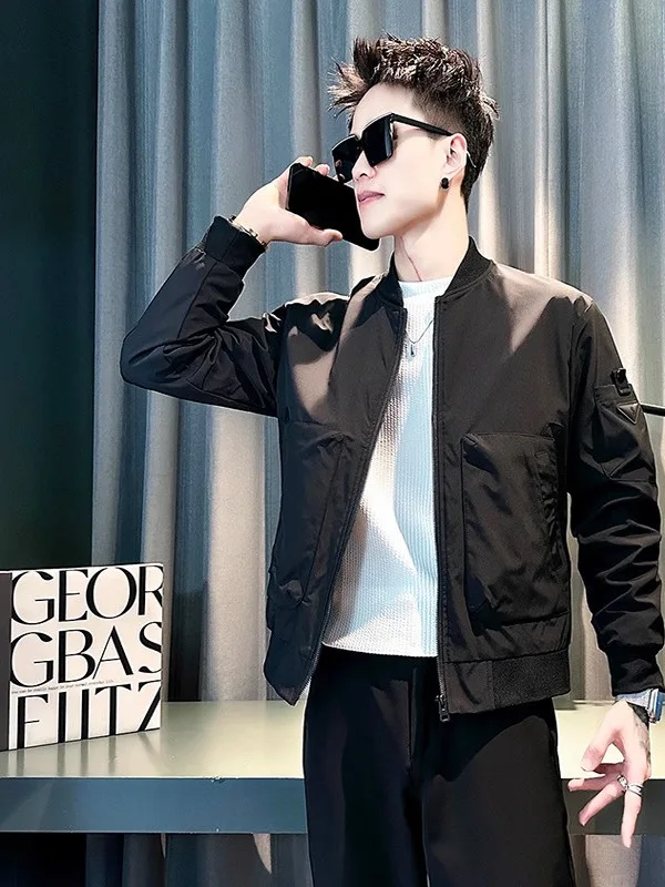 سترة رجالية بسيطة وأنيقة بياقة قائمة، تصميم كوري عصري، موديل 2025 الجديد لفصلي الربيع والخريف، ماركة أزياء بسحاب، مصنوعة من ا... #5