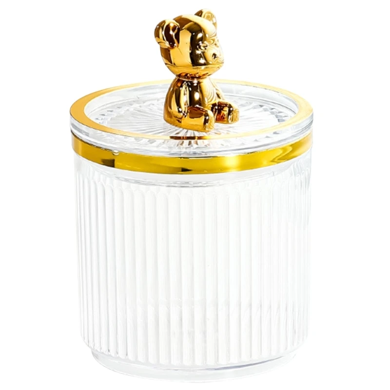 Acrylic Storage Box  Bear Cotton Pad Holder Bathroom Makeup  for Cotton Swabs Toothpick Jewelry Container