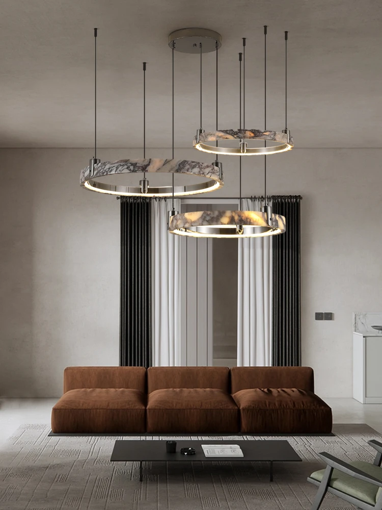 

3-Ring Natural Marble Stone Dimmable LED 2025 Chandelier Lighting Alabaster Lustre Suspension Luminaire Lampen For Living Room