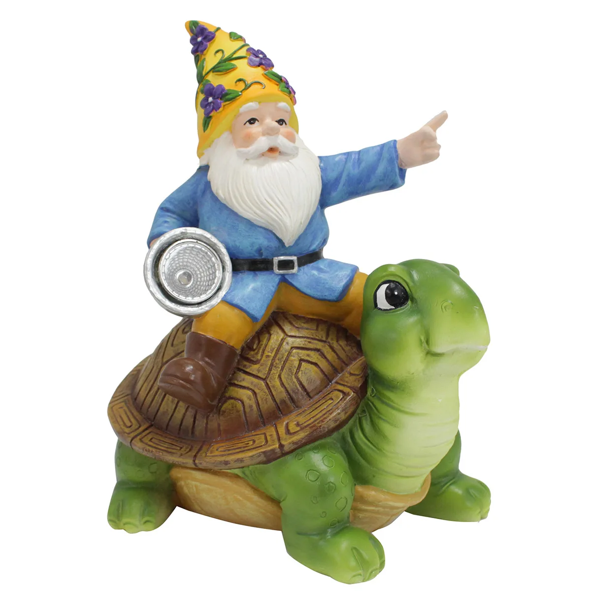 ‌Handmade Resin Dwarf with Turtle Figurine - Solar Garden Light for Patio & Lawn‌