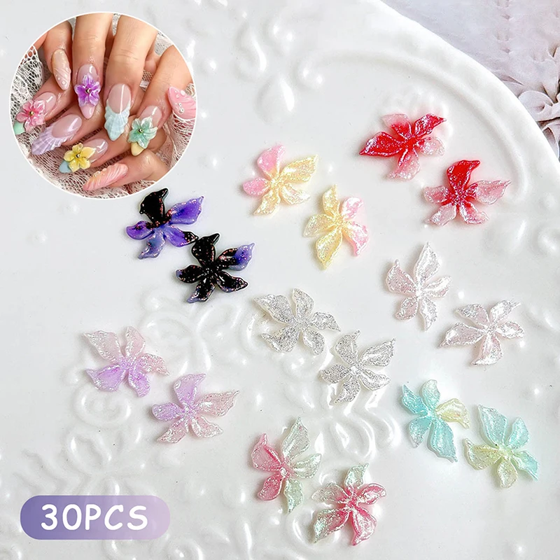 

30Pcs Mixed Nail Charms Ice Translucent Florals 2 Colors Shiny Flower Nail Decorations Rhinestones Nail Art Enthusiasts