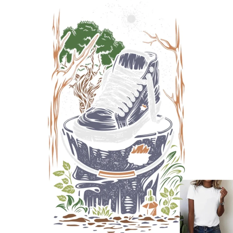 Fashionable Forest High - top Shoe Heat - transfer White Ink Iron - on Transfer, Versatile, Suitable for T - shirts, Canvas