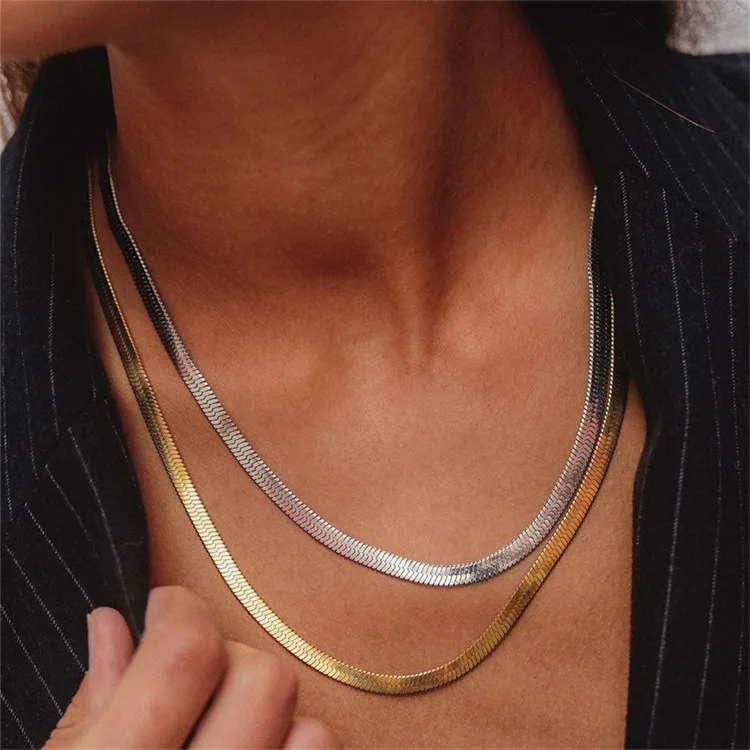 Blade Chain Necklaces for Women Stainless Steel  Punk Snake Choker Neck Chains Accessories Minimalist Jewelry Wholesale C045