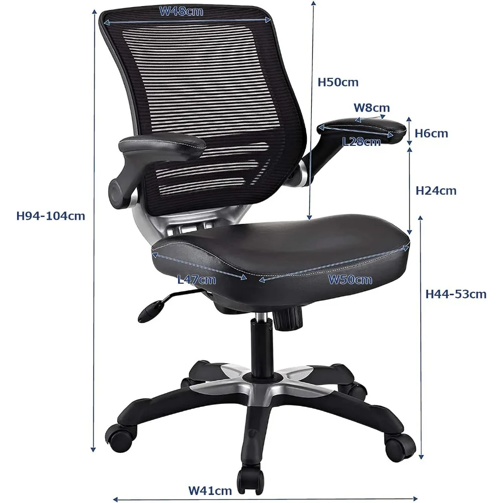 scrivanie per computer nere con sedile in vinile bianco e sedia da ufficio con braccioli ribaltabili