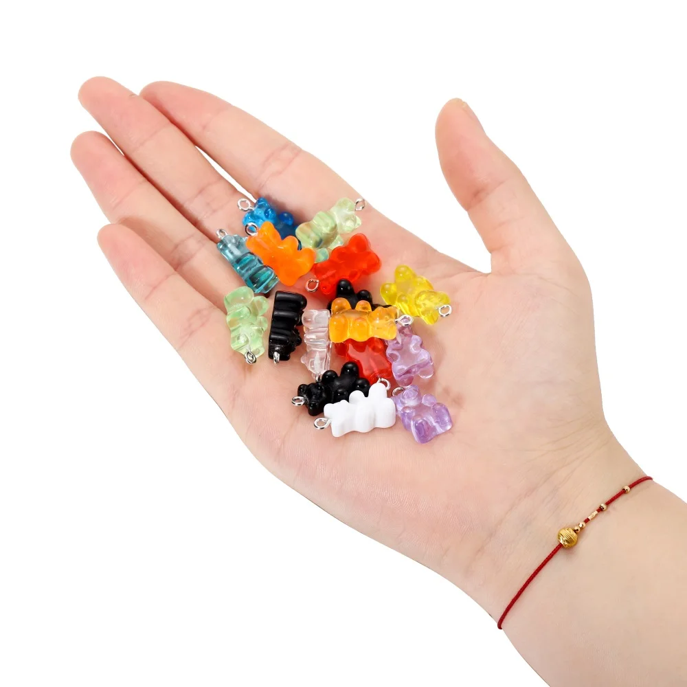 20Pcs 14 Colors Cute Animal Gummy Bear Resin Charms For Making Drop Earrings Pendants Necklaces Keychain DIY Jewelry Findings
