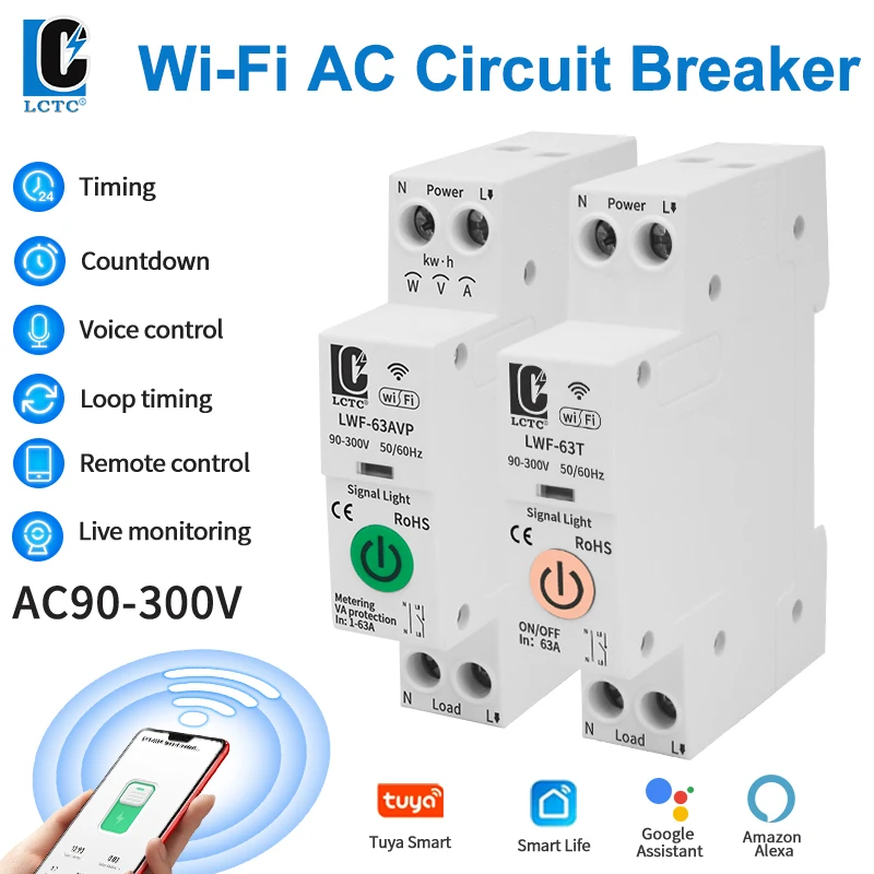 Tuya Wifi Smart Circuit Breaker With Metering Voltage Ammeter Protector Wifi Remote Voice Control Circuit Breaker