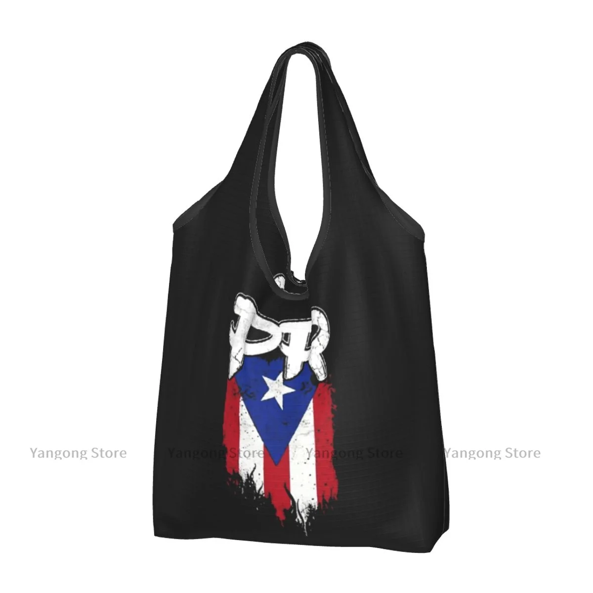 Folding Shopping Bag Puerto Rico Flag Reusable Portable Shoulder Handbag for Travel Grocery Pocket Tote