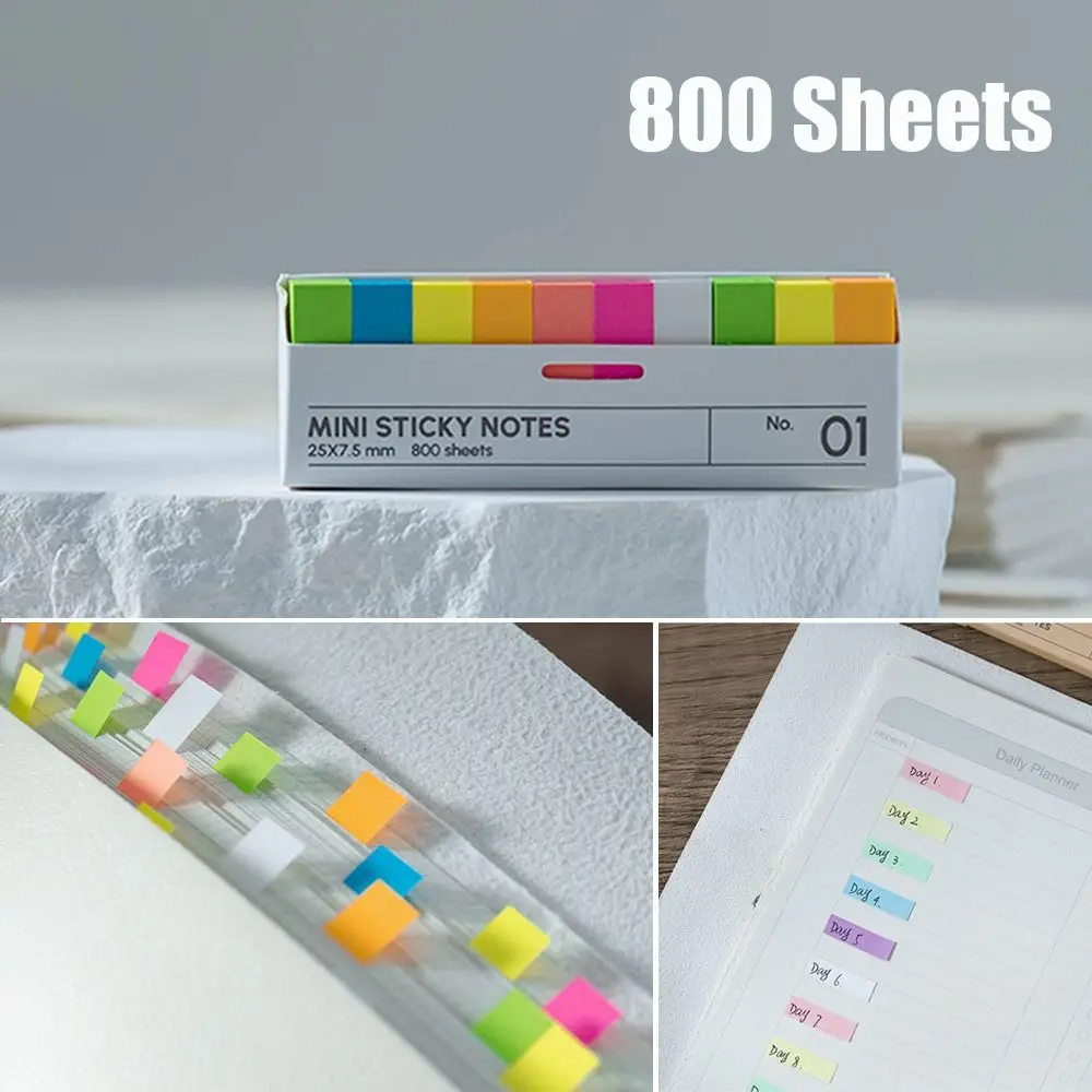 Mini 800 Sheets Sticky Notes Classify File Page Marking Fluorescence Index Labels Self-Adhesive Reading Sticky Notes Study Notes