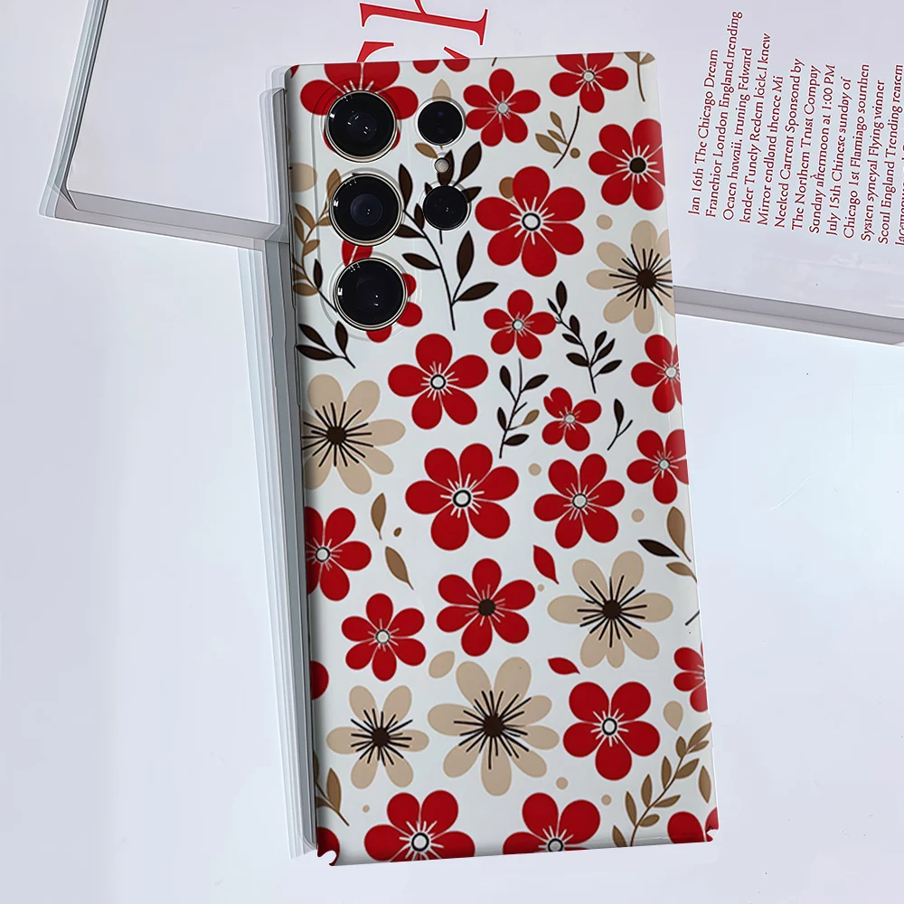 Red Bloom Phone Case for Samsung Galaxy S26 S25 S24 S23 Ultra Plus Luxury Double-layer anti-fall Back Cover