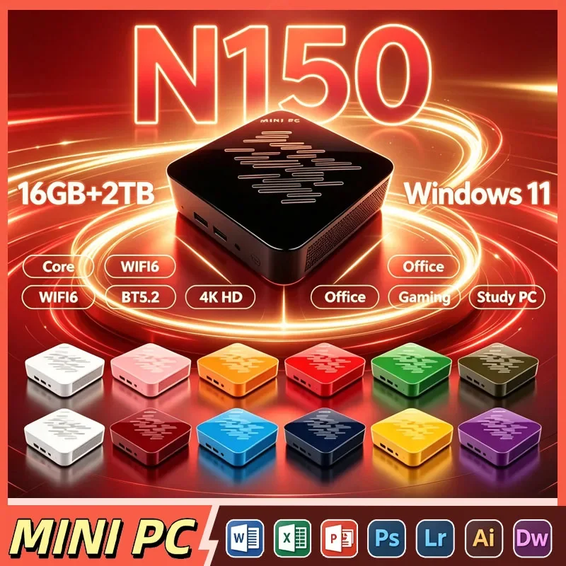 2026 Portable Mini PC Intel N150 Mini PC High‑Performance 32GB RAM 1TB 2TB SSD WIFI6 BT5.2 4K 60Hz HD Gaming Office Study PC