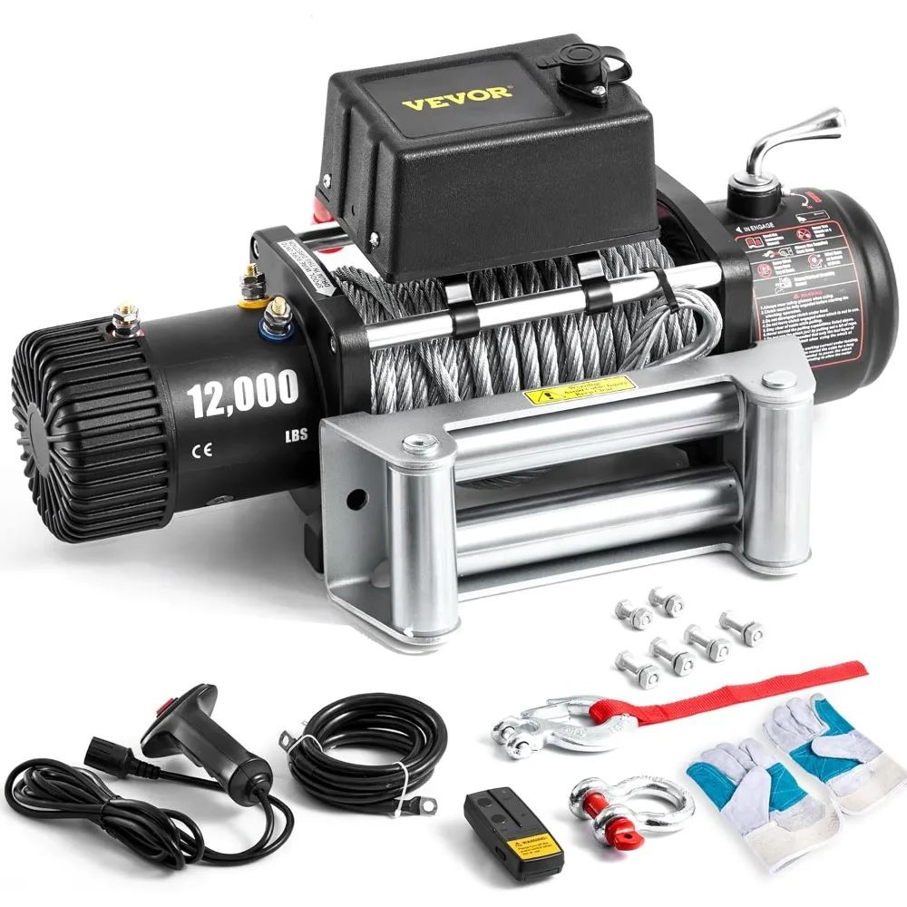 

12000lb Electric Winch with 85ft Steel Cable, 12V Jeep Winch featuring Wireless Remote Control and Power