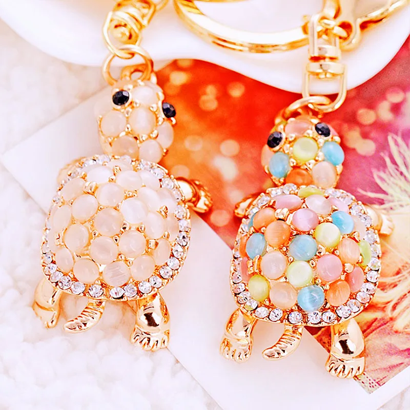 Opal Tortoise Turtle Pendant Charm Rhinestone Crystal Purse Bag Keyring Key Chain Wedding Party Gift