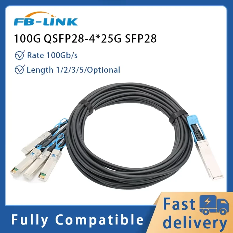 Cabo DAC 100G 1/3/5/7m QSFP28 a 4*25G SFP28 Cabo de cobre de fixação direta compatível com switch Cisco Mellanox Mikrotik Arista