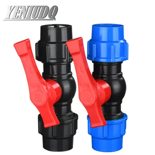 Grifo de riego de agua, tubo de agua de plástico de 20/25/32/40/50/63mm, conector de válvula rápida, accesorios de válvulas de bola de tubo de PE