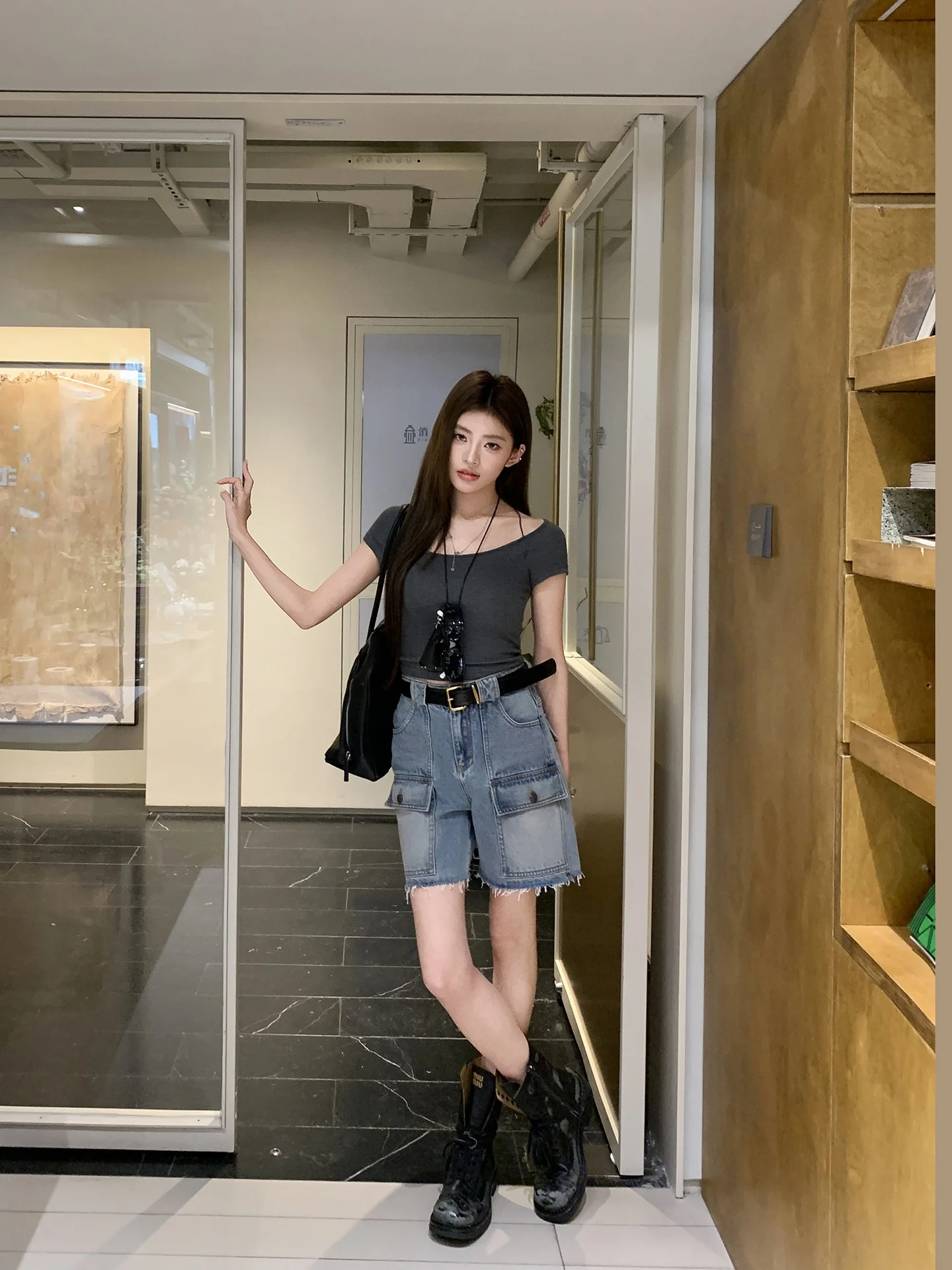 

Vintage Faded Straight Leg Jeans Shorts Women's Small Size Loose Workwear Trousers Earth Store Miu Series Casual Spring Cotton