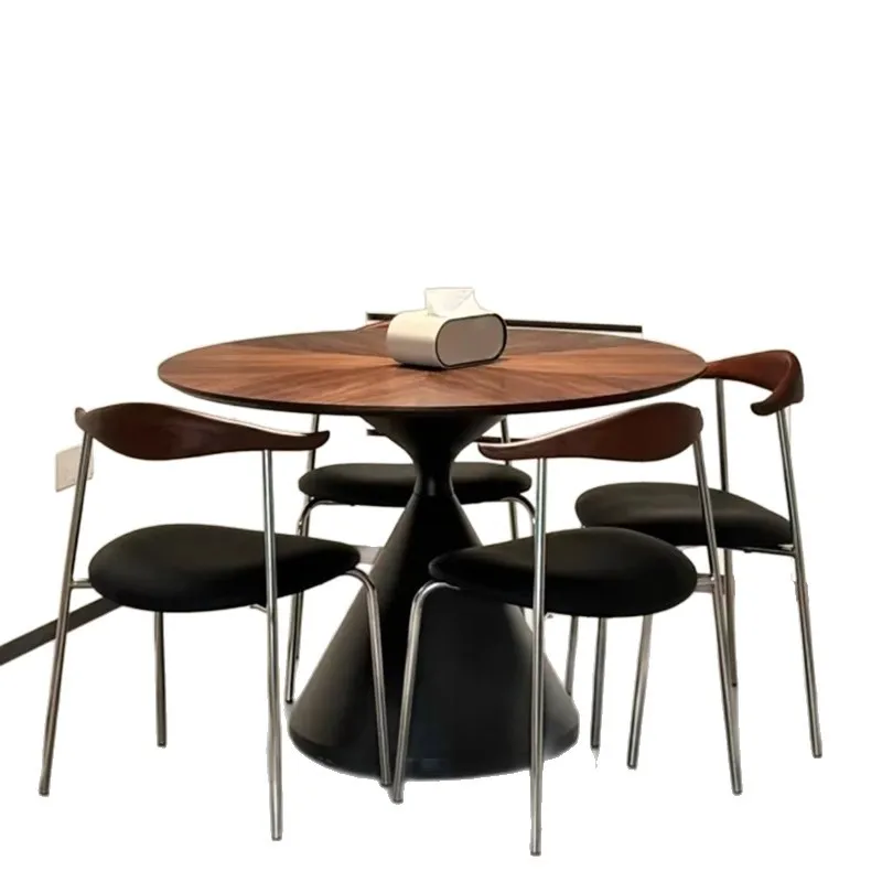 

Medieval style round dining table household small apartment French retro Nordic American walnut wabi wind round dining table