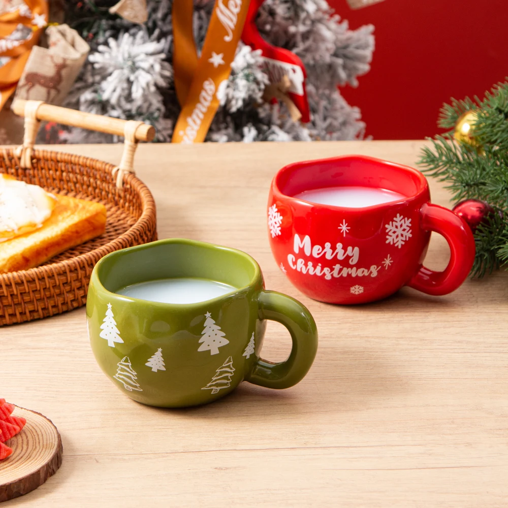 1 قطعة 230 مللي/7.8 أوقية عيد الميلاد السيراميك القدح اليدوية الملمس كوب سيراميك لعصير الحليب القهوة والمشروبات الأخرى