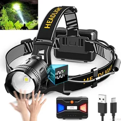 Powerful LED Headlamp 10000LM Zoom Sensor Headlight Long Range 1500M LED Spotlight Head Flashlight Strong Light Lamp for Fishing