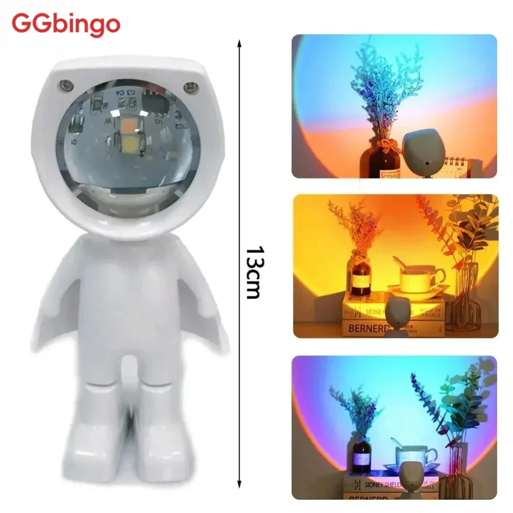 GGbingo Infinite Dimming Bedroom Ambient Light Rechargeable Astronaut Robot Rainbow Projection Sun Lamp Table Light Sunset Lamp