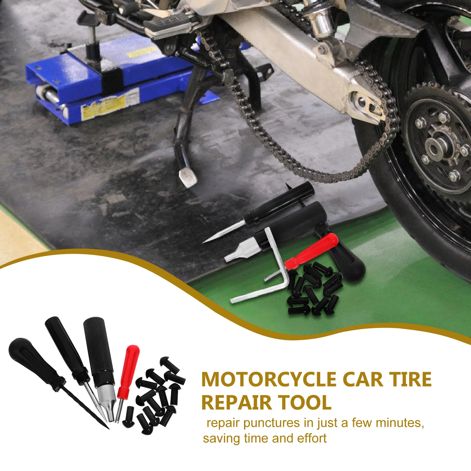 

1Set Motorcycle Tire Repair Kit Quick Fix Tool Durable Tire Repairing Tool for Motorcycle Car Repair Tools Motorbike Accessory