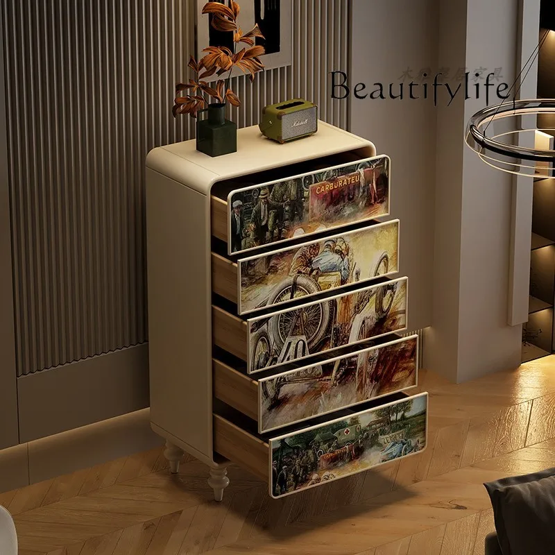 Chinese Ancient Style Household Solid Wood Chest of Drawers Light Luxury Bedroom Storage Home Decoration Artistic Cabinet