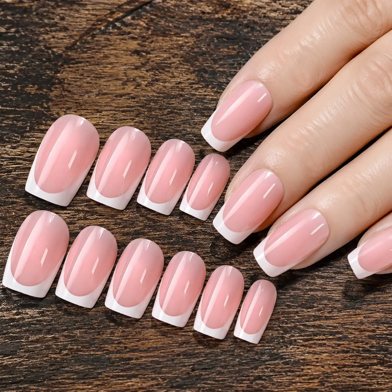 24Pcs Vibrant Polish Square Press On Nail White Tip Fake Nail Versatile Style False Nail With Jelly Glue&File Manicure Tips