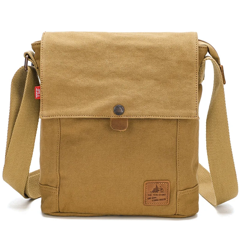 Trendy Canvas Crossbody Bag Small Square Vertical Flat Korean Single Shoulder Fashionable Casual Backpack Handbag