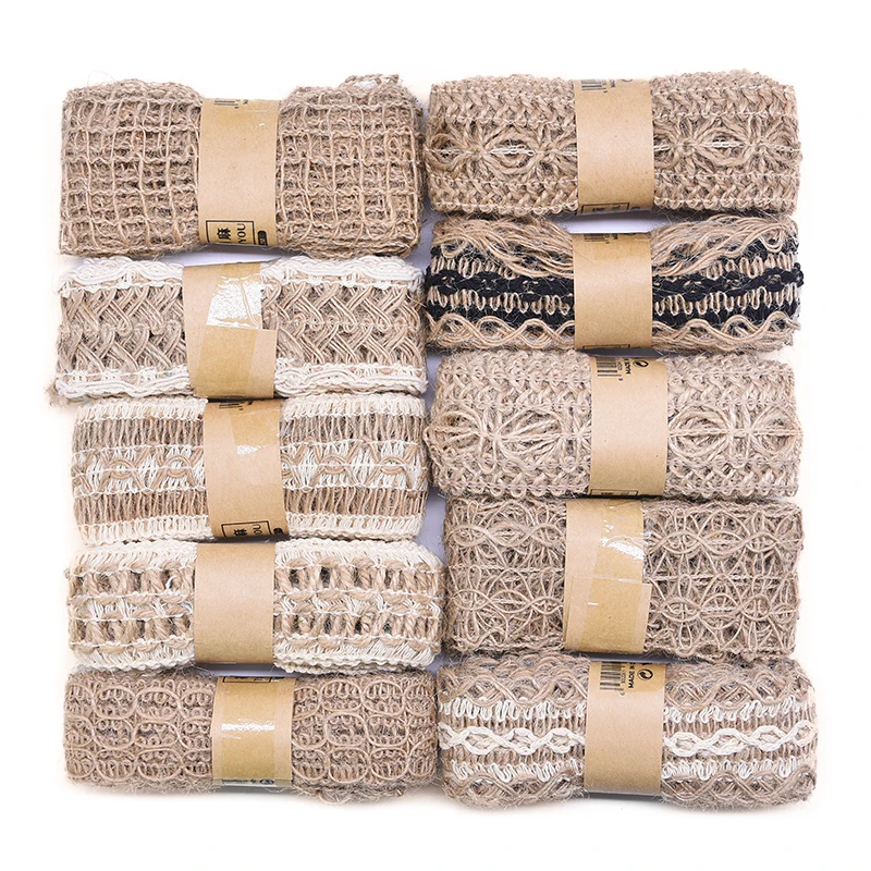 2M Natural Jute Burlap Ribbon Vintage Hollow Ribbons Wedding Festival Decoration DIY Craft Gift Wrapping Supplies