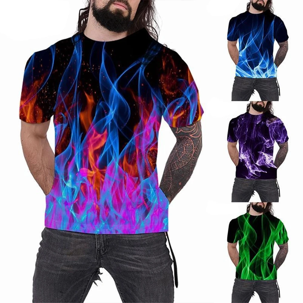 Summer Cool Men\'s Women\'s Fashion Casual T-Shirt 3D Printing Multicolor Flame Short Sleeve T-Shirt 100-6XL