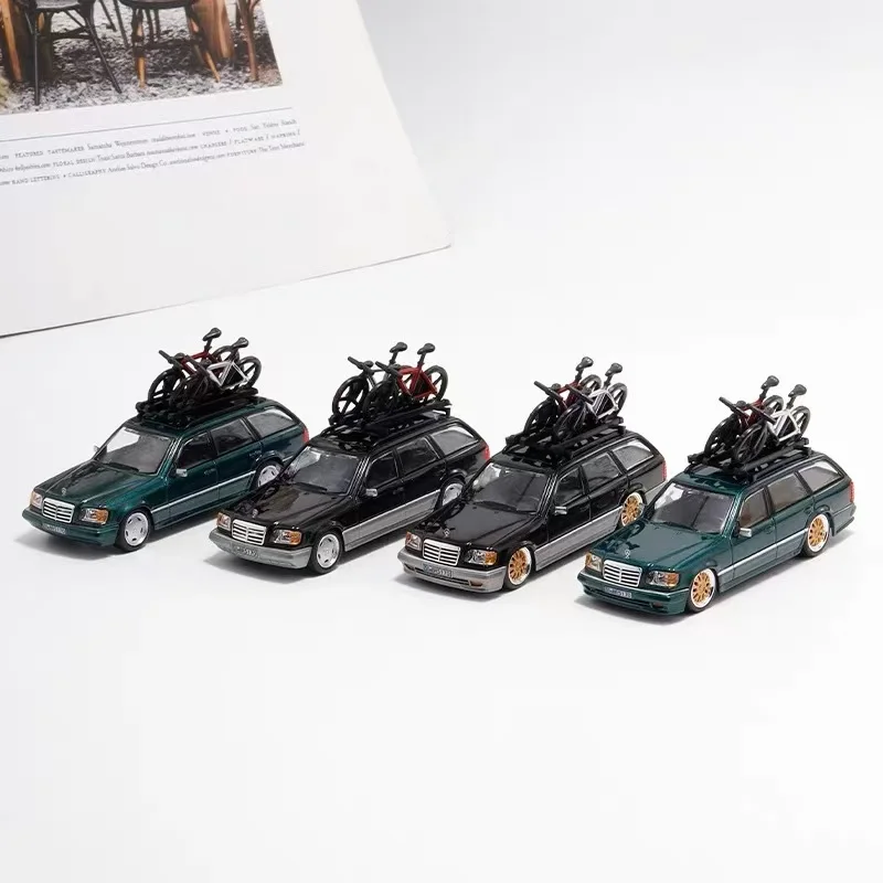 Diecast 1/64 Size Mercedes Benz S124 Model Car Benz Bicycle Alloy Car Model Collection Display Hobby Original Box