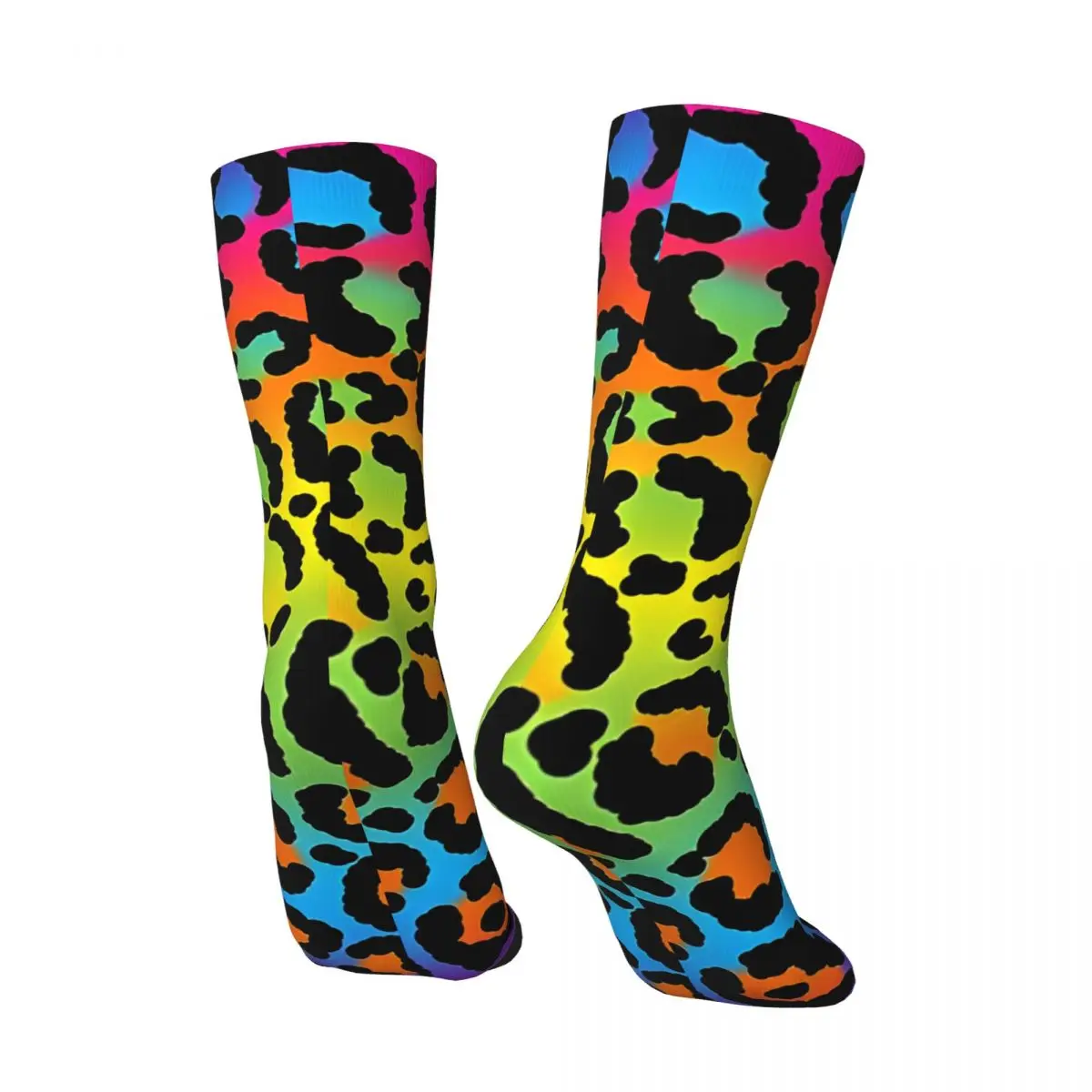 Vintage 1997 Neon Rainbow Leopard Men's compression Socks Unisex Street Style Seamless Printed Novelty Crew Sock