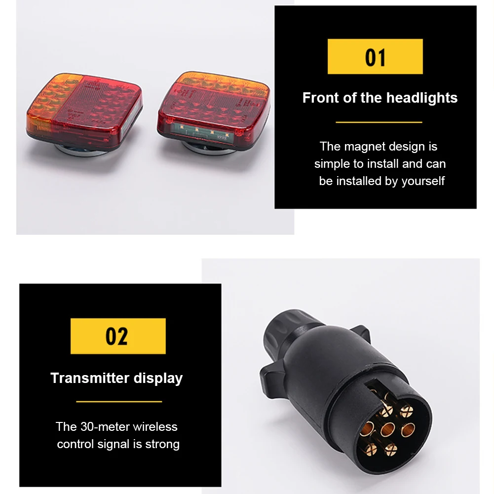 Wireless Trailer Light Towing Truck Light Waterproof Rear Signal Light Warning Light for Bus Caravans Campers Lorry RV