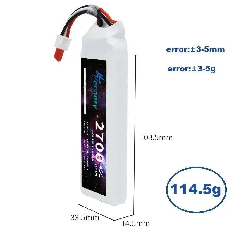 TERANTY 7.4V 2S 2700mAh 45C Lipo Battery With T XT60 JST XT30 Connector for WLtoys RC Car Racing Boats Model