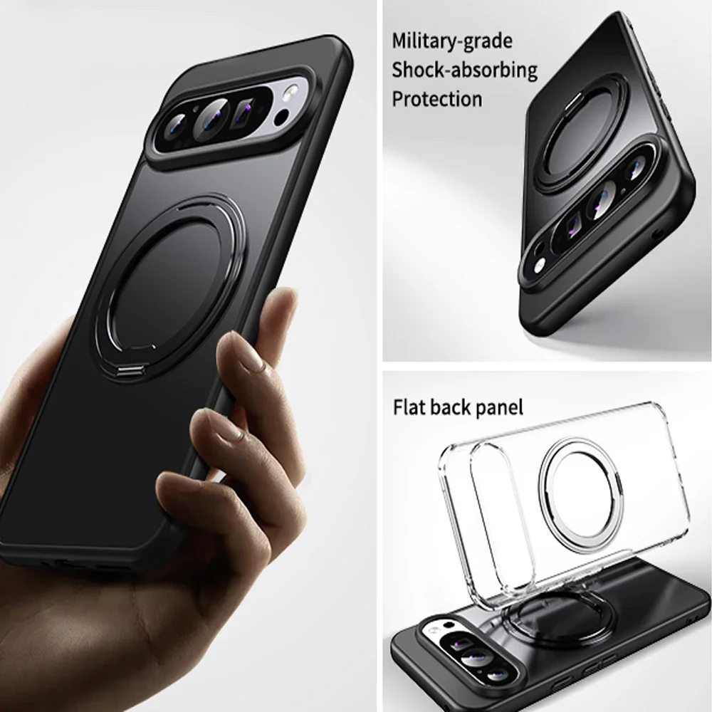 Magnetic Stand Holder Phone Case For Google Pixel 9 8 Pro XL 8A 9Pro For Magsafe 360 Ring Bracket Shockproof Armor Hard Cover