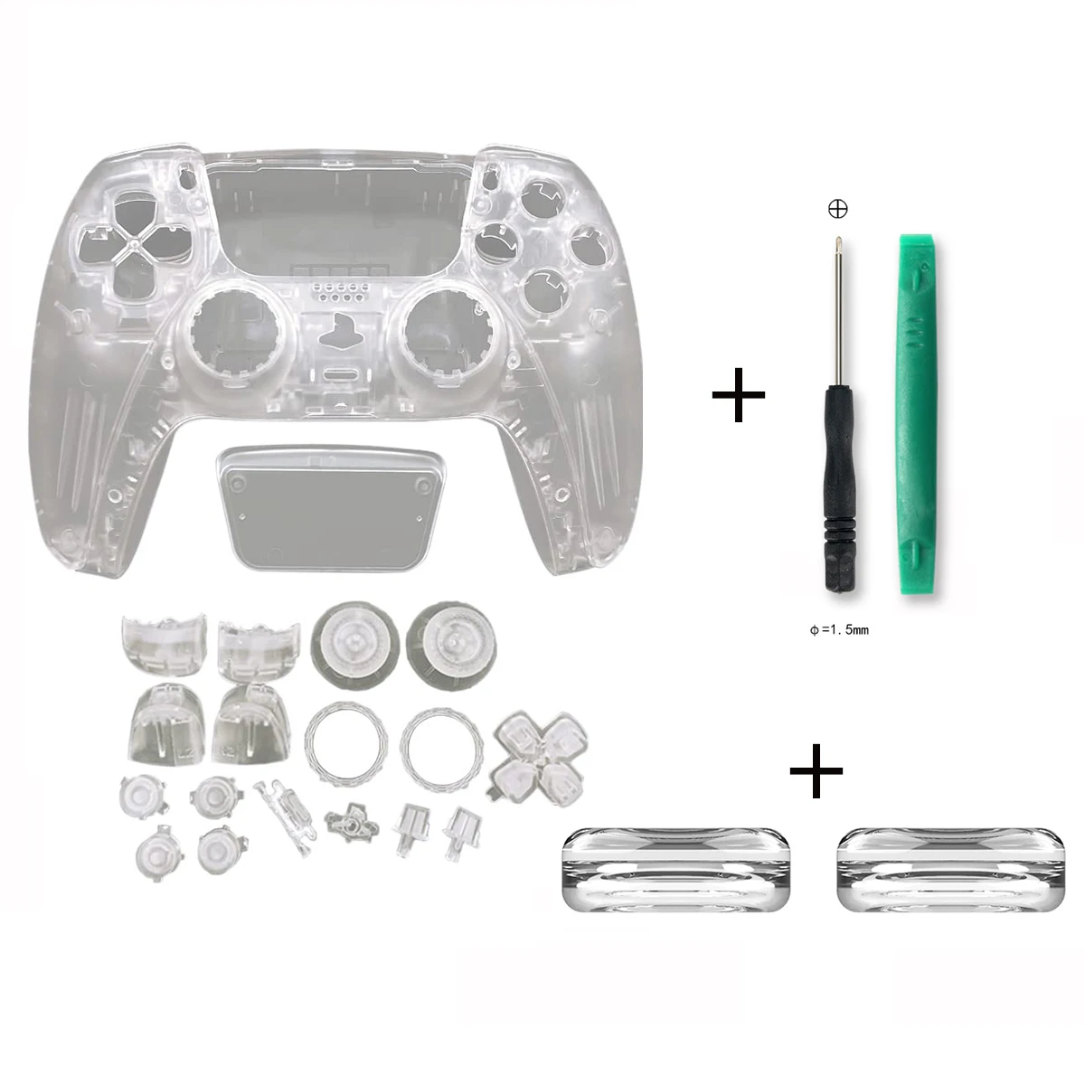 Transparent Housing Shell Case for PS5 Controller Replacement Shell With Full Buttons DIY Tools and Liquid Crystal Silicone Cap