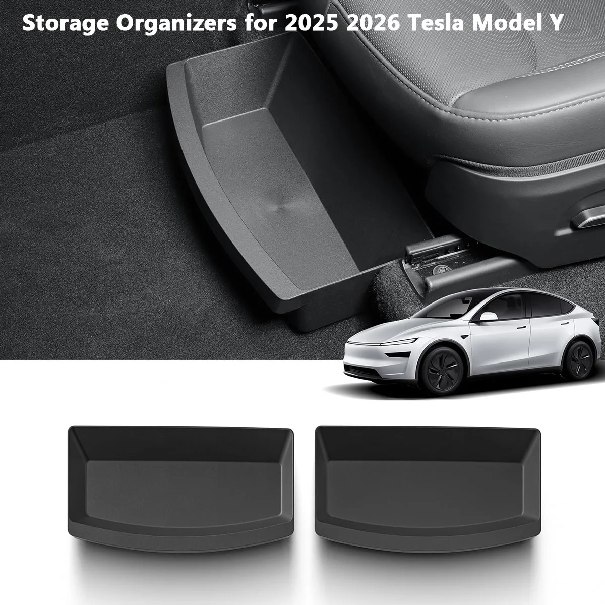 

2PCS Storage Organizers for 2025 2026 Tesla Model Y Juniper Row Under Seat Storage Under Box Driver& Passenger Organizers