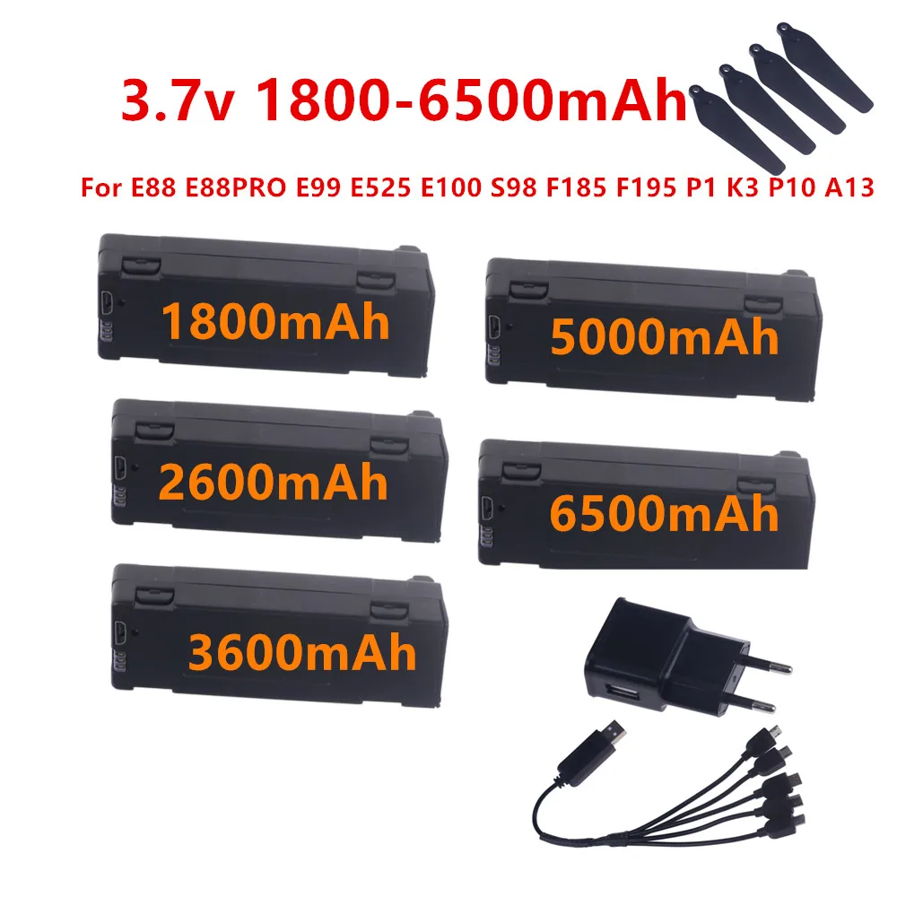 For E88 E88PRO E99 E525 E100 S98 F185 F195 P1 K3 P10 A13 RC Quadcopter Parts 3.7v 6500/5000/3600/2600/1800mah Drone Bateira