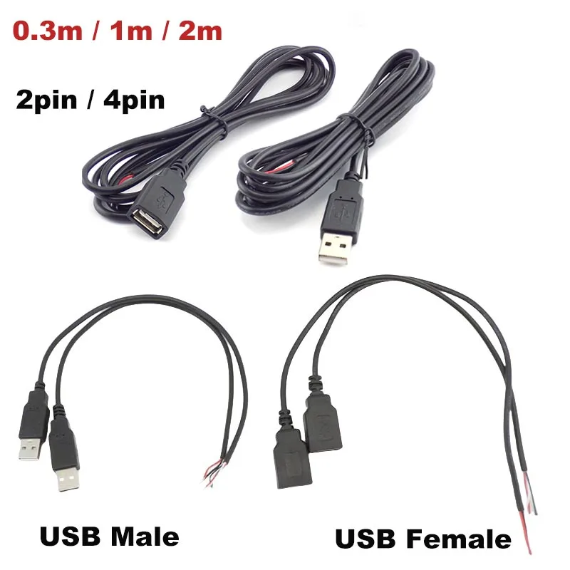 

50 шт./лот, 5 В, кабель питания USB 2,0, женский и мужской 2-контактный 4-контактный разъем для зарядного устройства, удлинитель для зарядного шнура J17
