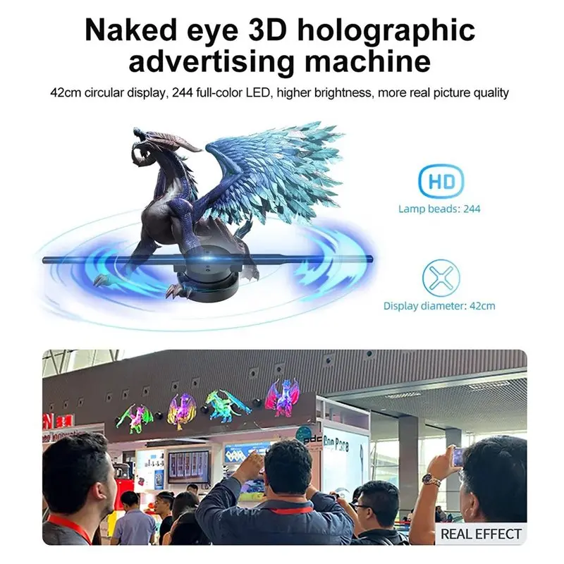 B03C-Wifi Remote Control Custom Icons 3D Hologram Projector Rotating 3D Hologram Projector DIY Video Logo US Plug