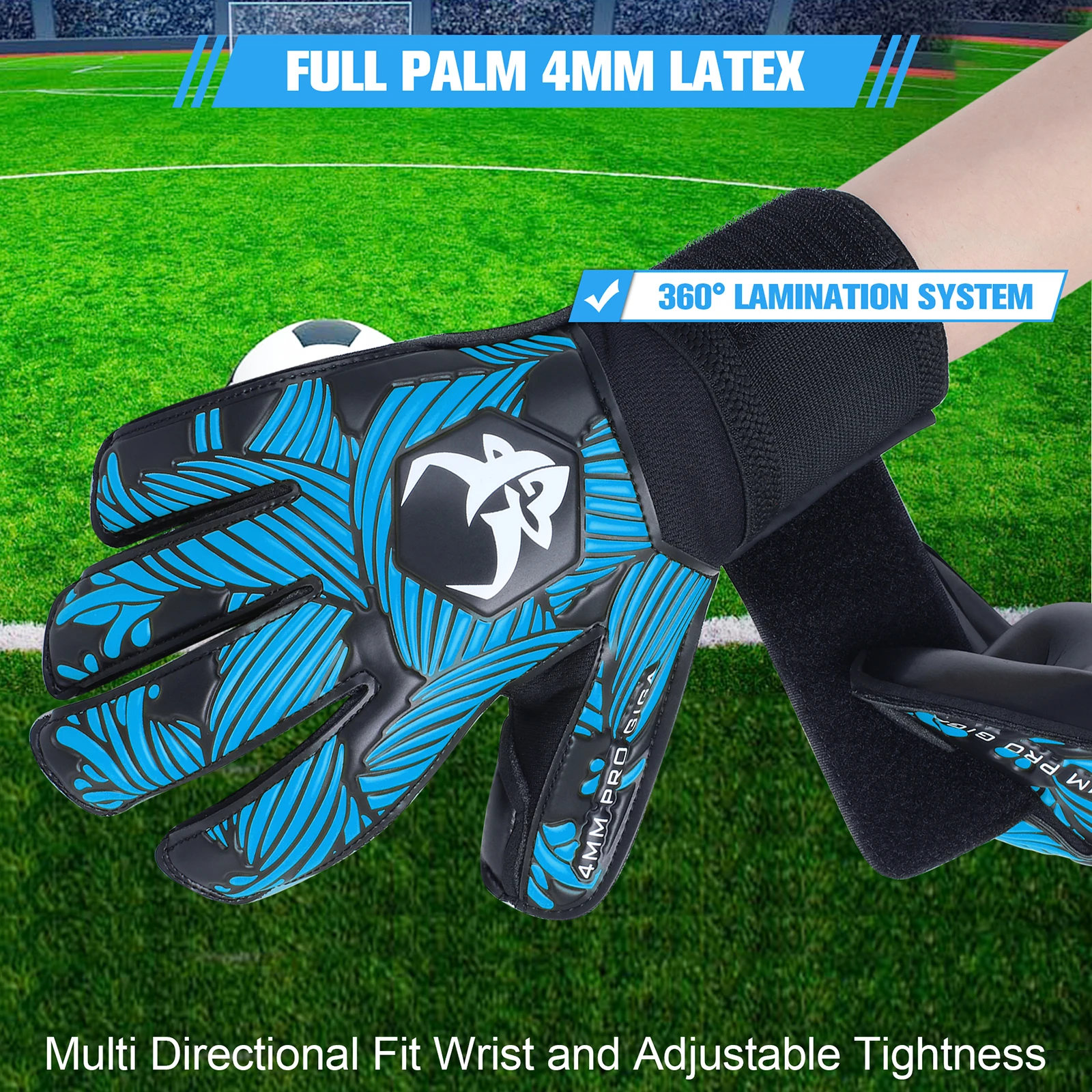 Goalie Goalkeeper Gloves Strong Grip Soccer Gloves with Finger Protect & 4+3MM Latex for Kids Youth and Adult