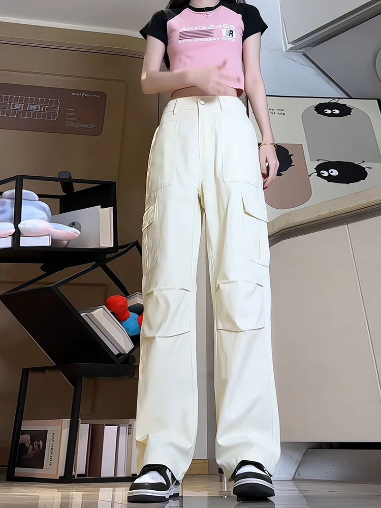 

Casual Men's Workwear Pants Summer American B0 Log Design Long Length Loose Leggings Faionable Youthful Sle Anti-Wrinkle