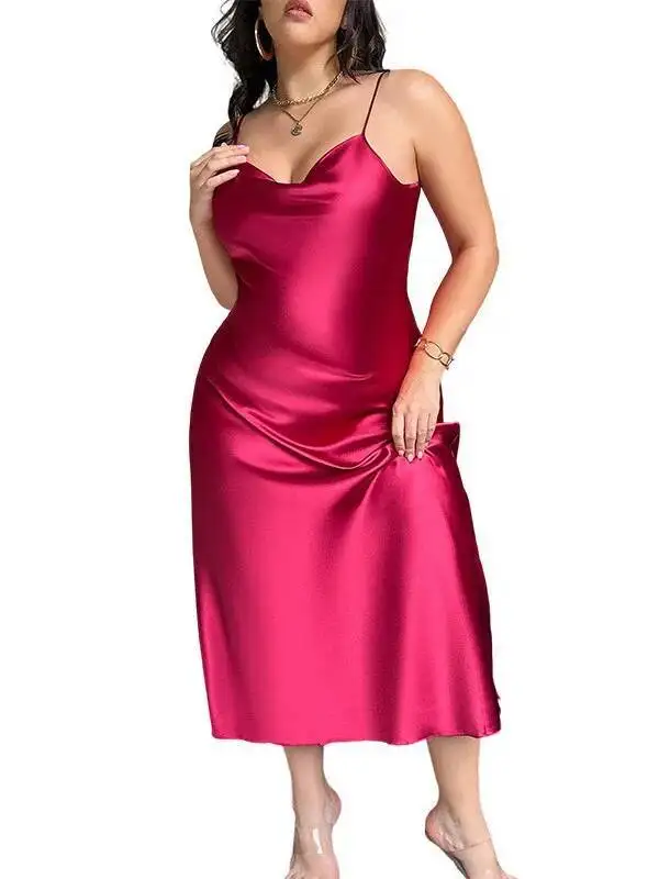 ملابس منزلية نسائية جديدة مقاس كبير ثوب نوم مثير بسيط بلون واحد فستان نوم بحزام من الحرير الجليدي بدون ظهر عميق على شكل حرف V بدون أكمام MKMZ #6