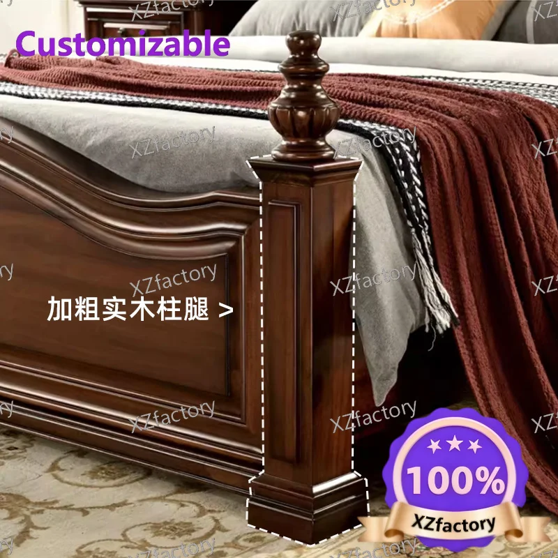 Factory Direct 2026 Top RatedAmerican solid wood leather bed 1.8 meters double bed rural retro style master bedroom big bed waln