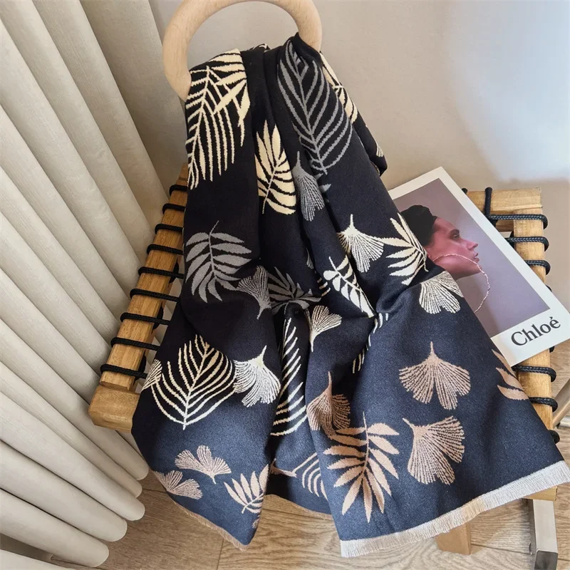 

Ethnic style new winter leaf thickened scarf double-sided printing dual-purpose scarf temperament shawl female student