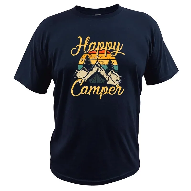 Vintage Tshirt Soft Breathable Summer Tops Tshirt 100% Cotton EU Size Happy Camper Camping T Shirt Cartoon 2024 New Arrival