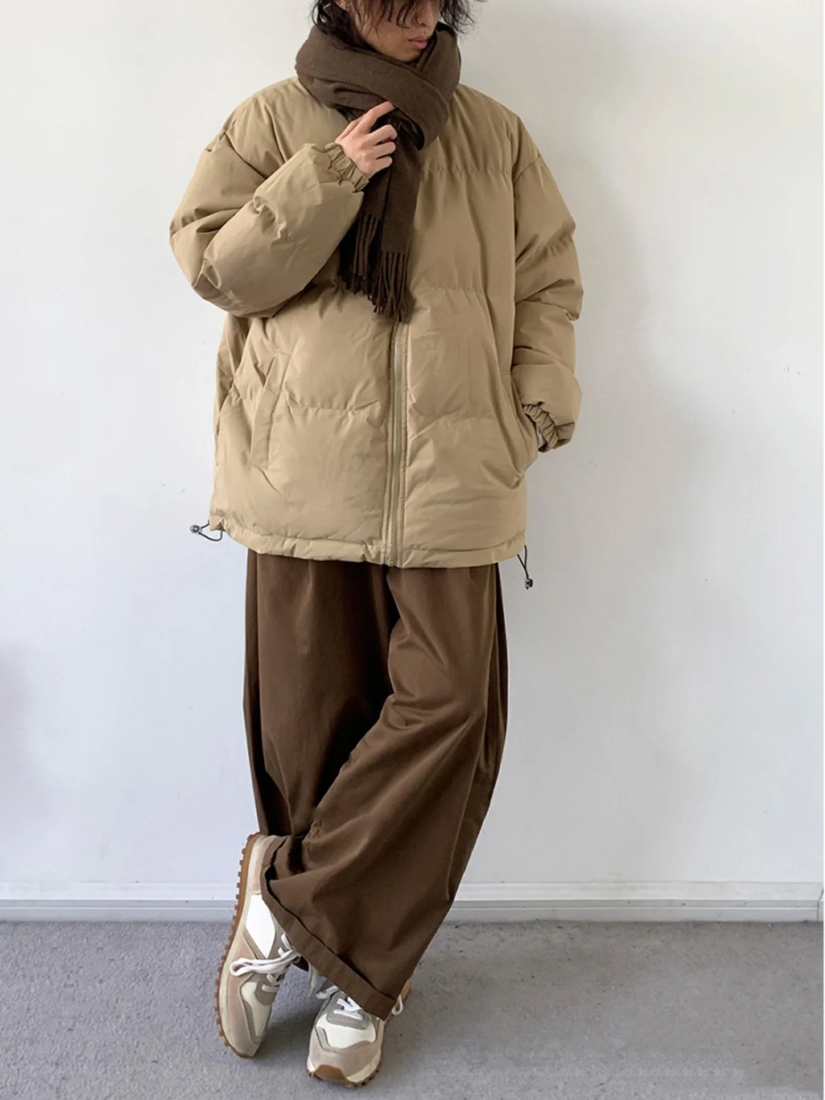 

Retro Japanese Sle Pure Color Cotton Jaet for Couples Loose Fit Stand Collar ex Autumn Winter Casual Outerwear