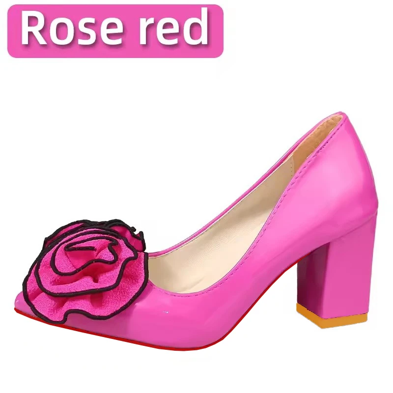 Aphixta Orange Big Rose Flowers 7cm Square Heels Pumps Women Shoes Students And Adults Pointed Toe Super Big Size 30-50 view 3